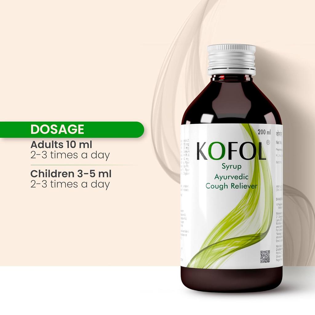 Kofol Ayurvedic Cough Syrup 100 Ml X Pack of 2 Non-Drowsy Relief for Dry & Wet Cough