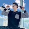 Striped patchwork sweatshirt men's spring and autumn Korean style new round neck loose top chic Hong Kong style trend