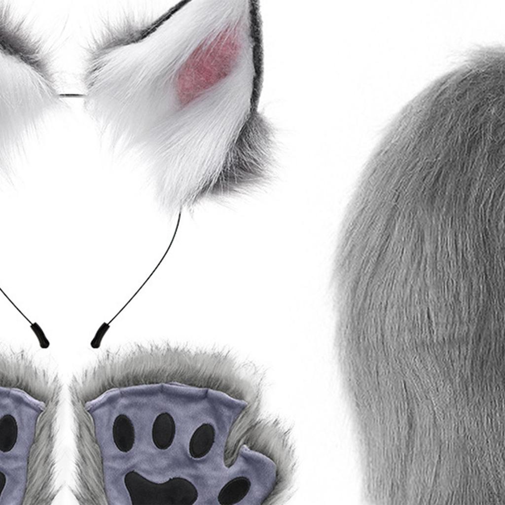 4x Ears And Tail Set Anime Cosplay Gloves for Dance Women Carnival