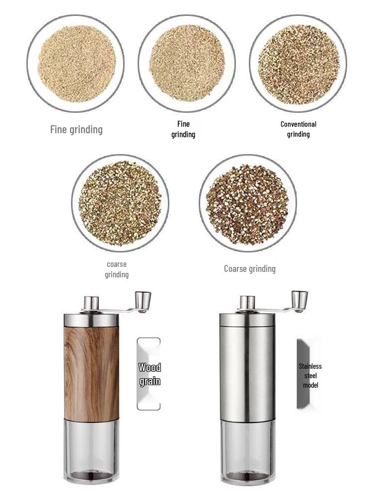 Portable Hand-cranked Coffee Grinder with 304 Stainless Steel and Wood Grain Finish