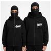 American Casual Sports Jacket Y2K Style Hooded Mask with Double Hood Zipper Design, Outdoor Letter Swd Printed Zipper Sweater