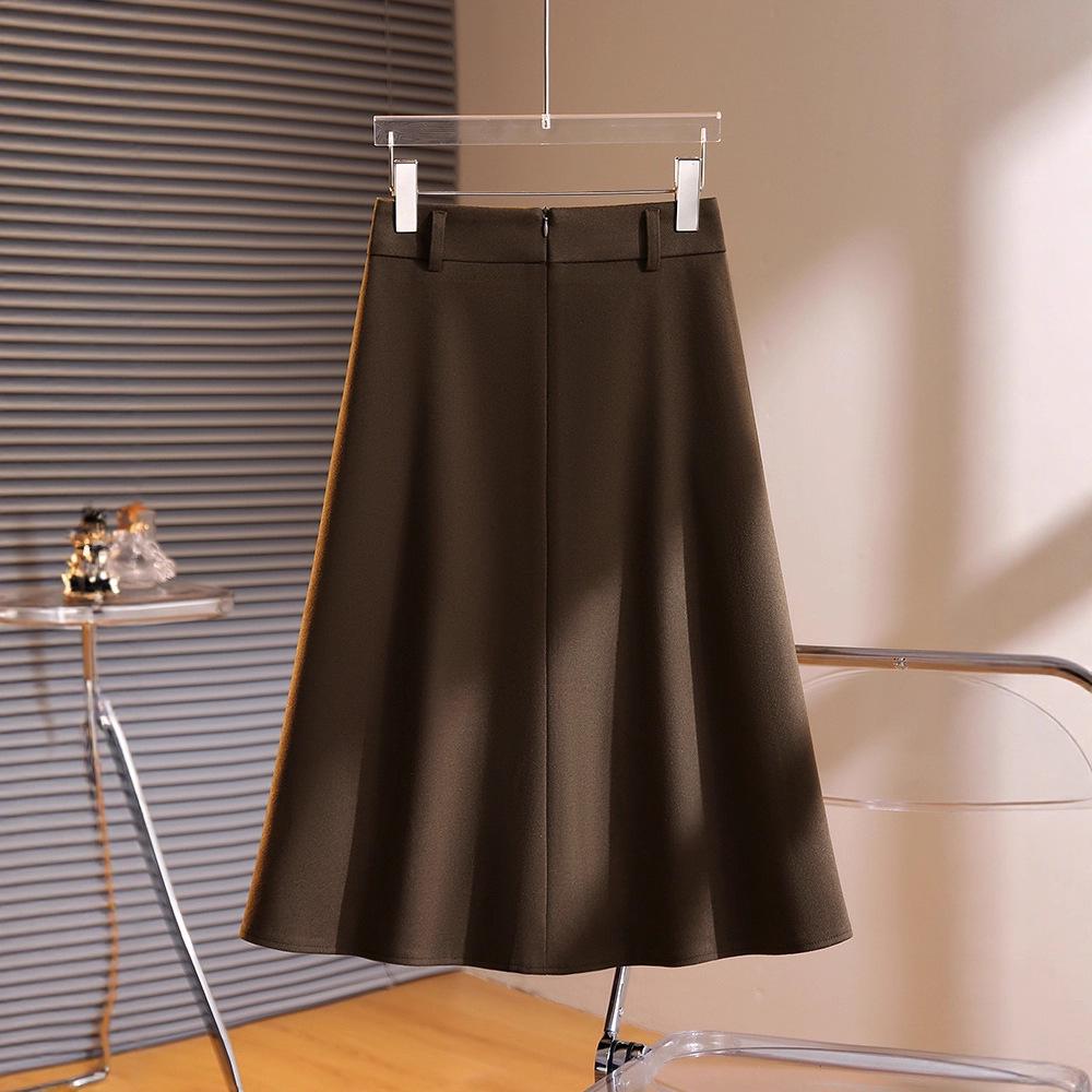 High Waist Woolen A-Line Pleated Skirt for Women - Autumn/Winter 2025