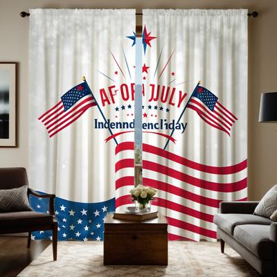 2pcs HD July Independence Day American Flag Decorative Curtain Red Tie Digital Printed Curtain Home Decoration Style Decorati