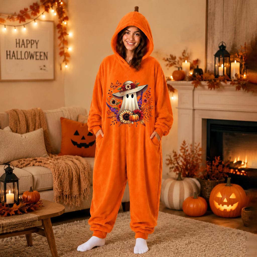Women's Halloween Printed Flannel Loungewear Set