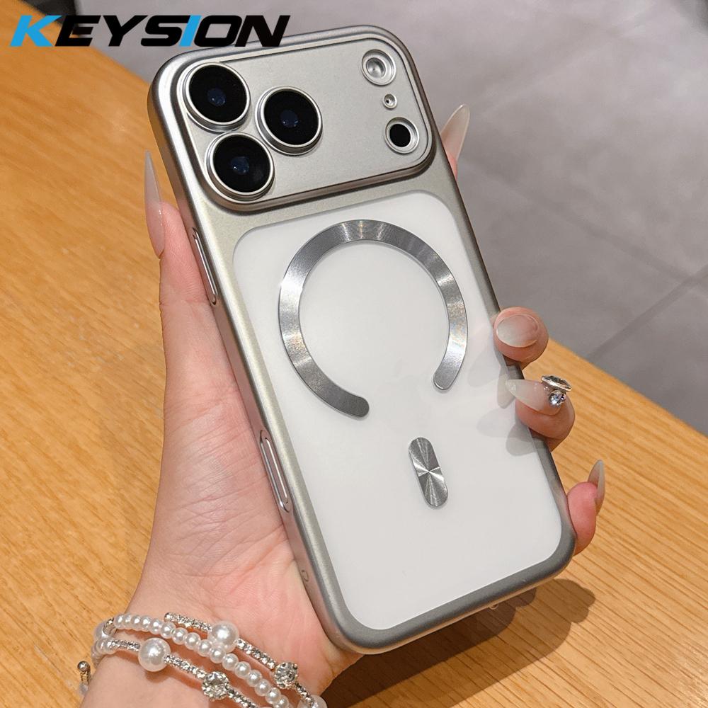 

KEYSION Гальванический Прозрачный Матовый Магнитный Чехол для Телефона MagSafe для iPhone 17 Pro Max Air Жесткий ПК Пленка для Объектива Противоударный Чехол for iPhone 17 Pro Max