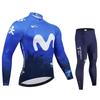 Movistar Herbst Pro Team Radtrikot 19D Trägerhosen-Set MTB Uniform Fahrradbekleidung Schnelltrocknend Fahrradkleidung Herren Langarm Radbekleidung