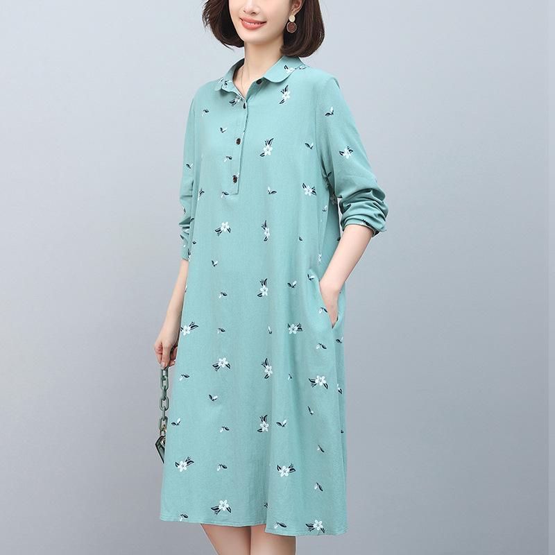 

Шикарное осеннее платье миди с принтом для женщин среднего возраста: Элегантный дизайн с лацканами и длинными рукавами XL 128-140 Jin