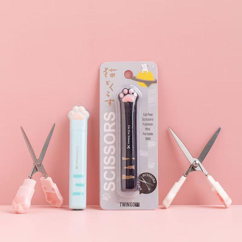 Portable Mini Cat Paw Foldable Scissors – Cute Pen-Shaped Craft Tool for Students