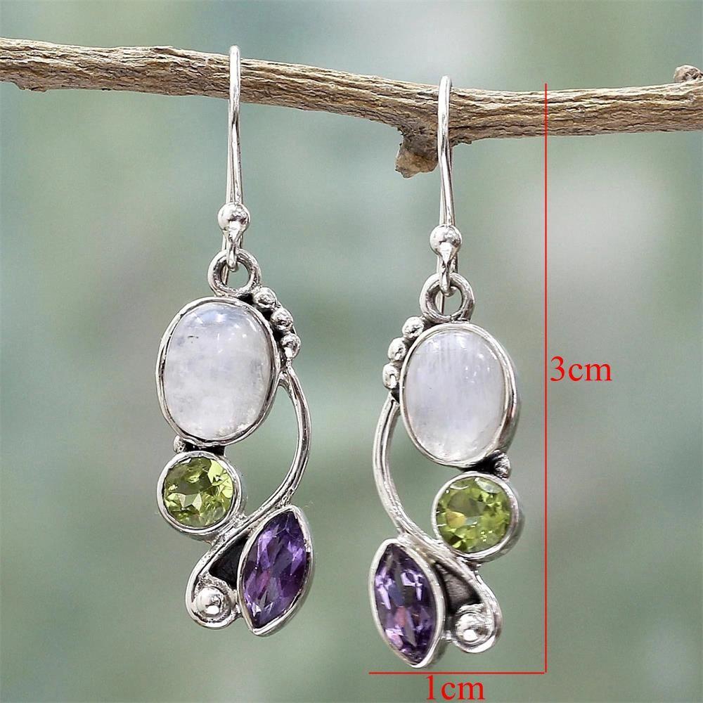 gift Engagement Wedding Jewelry Hook Multi-Gemstone Peridot Moonstone Earrings Amethyst Ear Stud