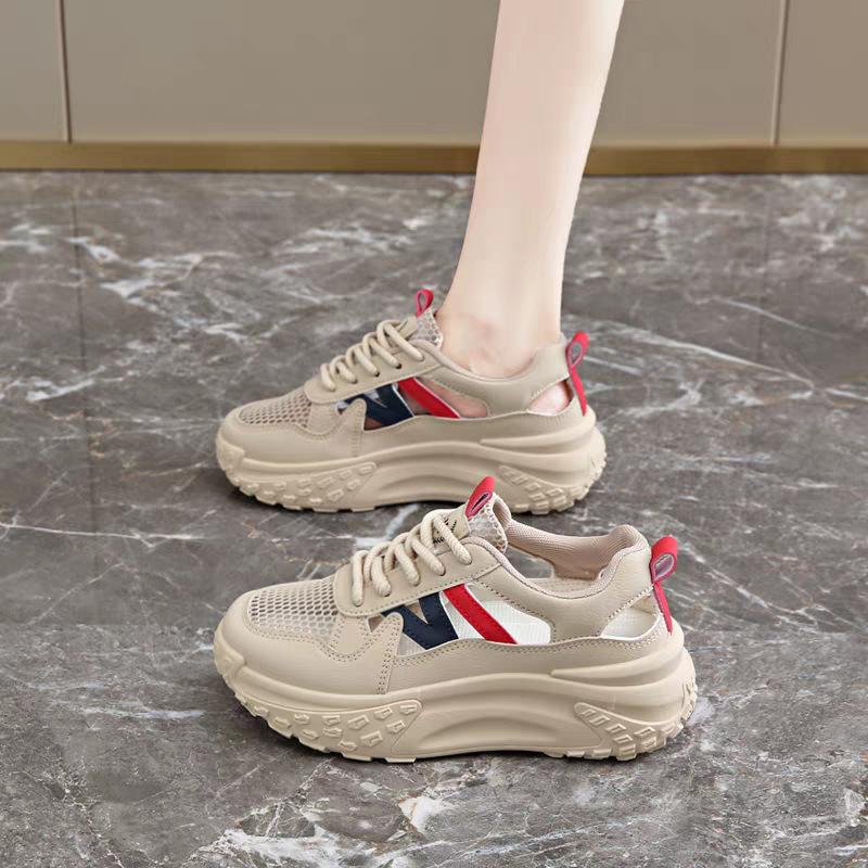 Foreign Trade Hollow Muffin Shoes 2025 Summer Breathable Heightening Retro Sports Shoes Mesh Hong Kong Style Casual Dad Shoes Women