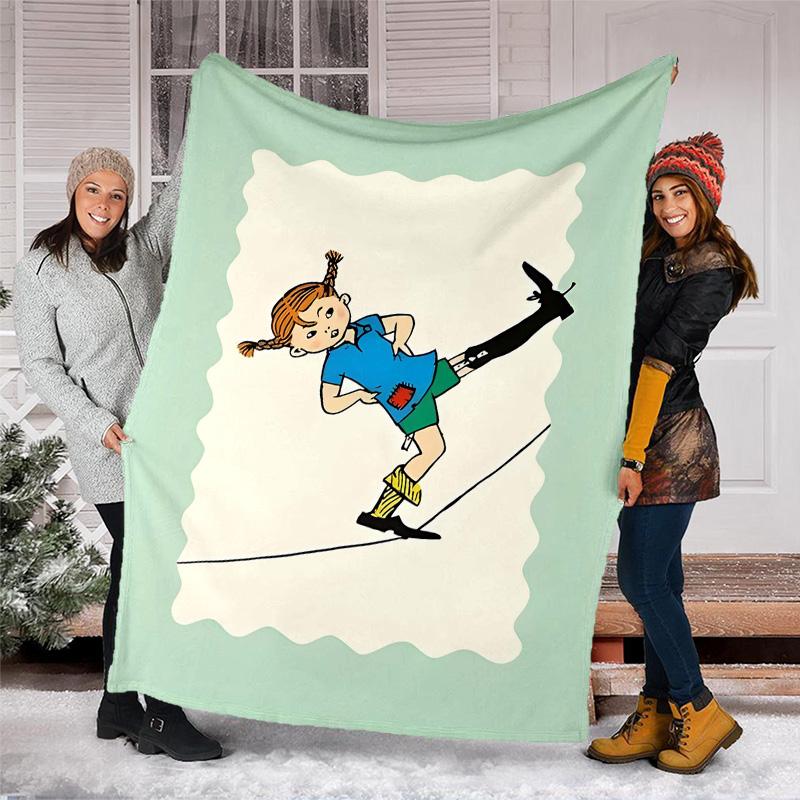 1pc Pippi Longstocking2 Theme Soft Flannel Throw Blanket - Digital Print, Polyester, Cozy for All Seasons, Perfect for Outdoor, and Travel