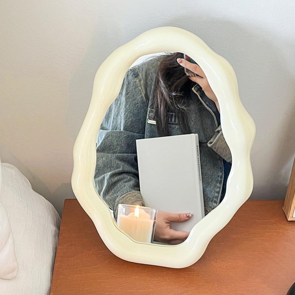 1PC Cream Style Makeup Mirror Decorative Irregular Simple Standing Dresser Mirror Cloud Shaped French Hairdressing Wall Mirror