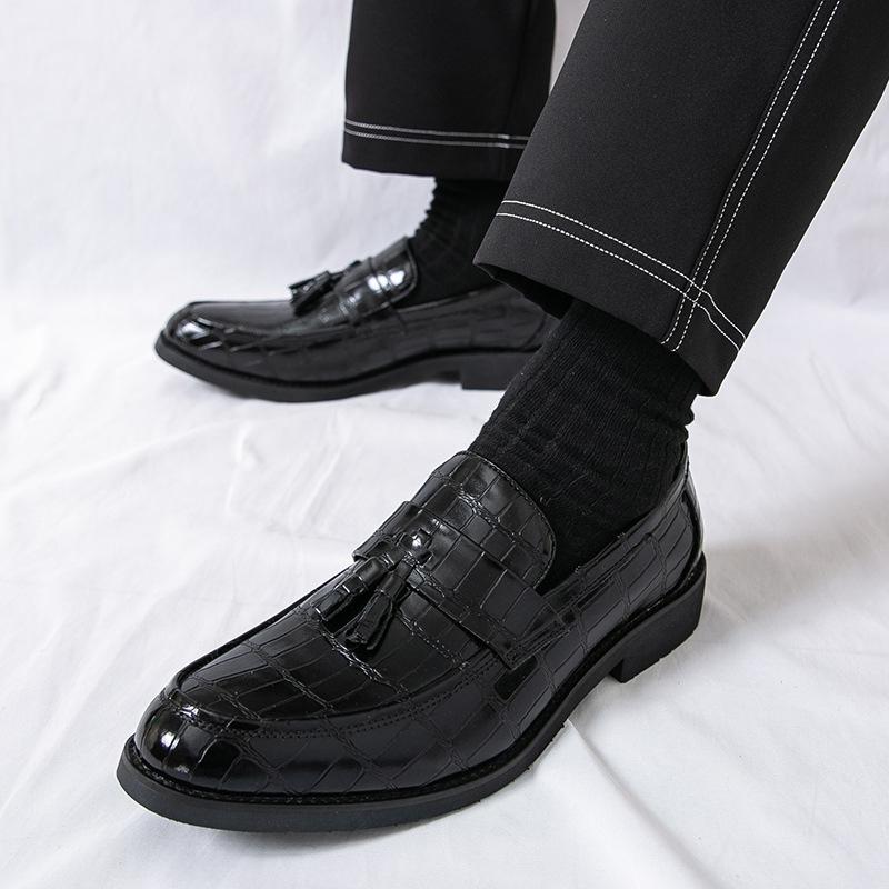 Dress Business Leather Shoes New Brock British Leather Shoes Men's Tassel One Pedal Loafers Men's