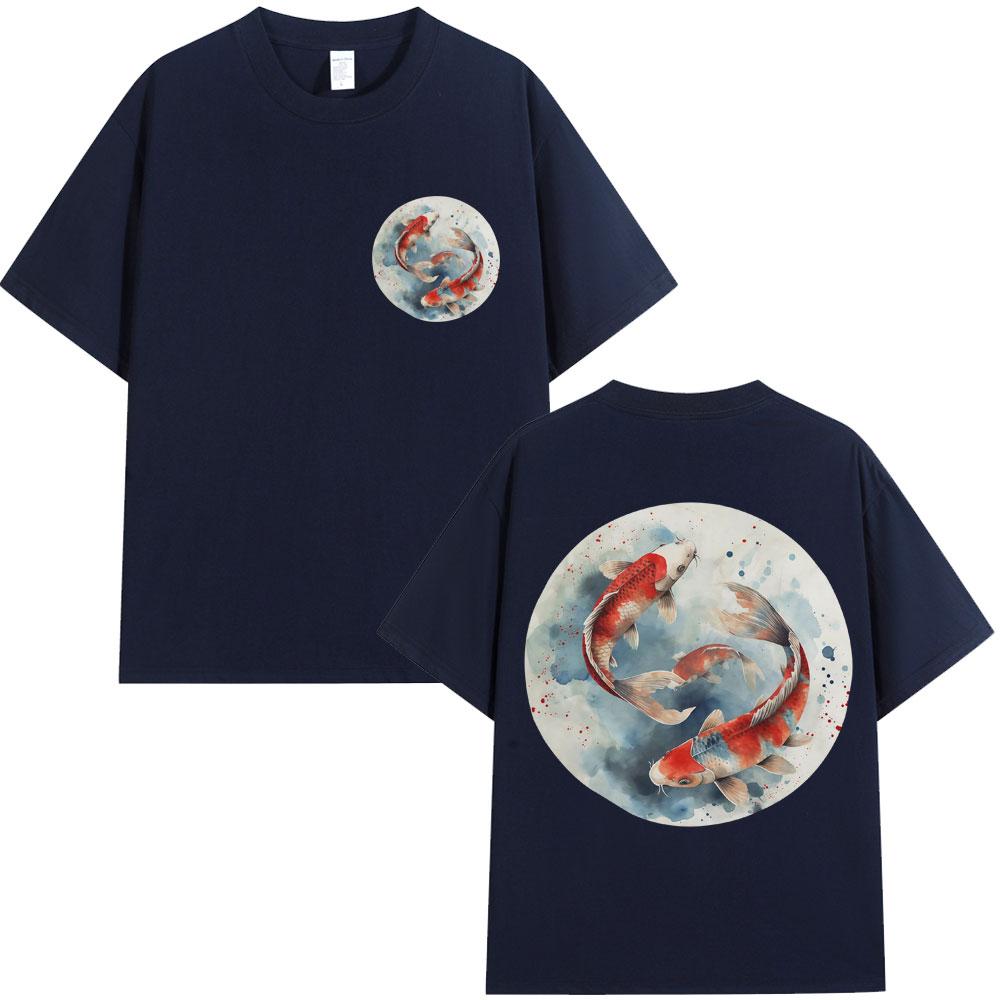 Japanese Koi Carp Fish Sakura Art Tokyo Style T Shirt Unisex Women Fashion Harajuku Vintage Tshirt Oversized Cotton Casual Tees