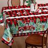 Christmas Polyester Tablecloth Snowman Print Lightweight Stain Resistant Dining Decor Long Table Cover