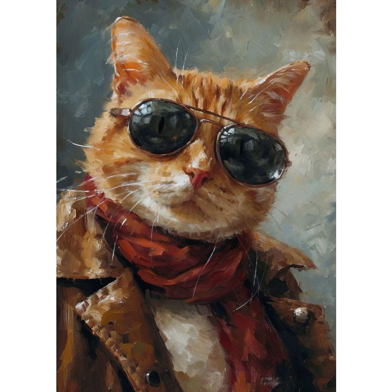 Cute White Cat Dogs Golden Retriever Bulldog Oil Painting Canvas Print Nordic Poster Wall Picture Kids Room Home Decor Cuadros