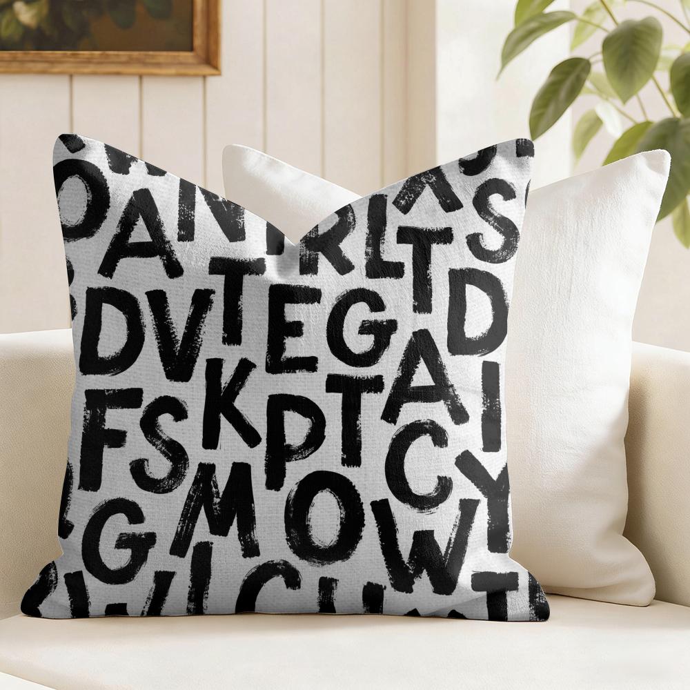 Handwritten Fonts Pattern Cushion Cover Natural Linen Pillow Cover DoubleSided Print Cushion Cover for Sofa Home Decor