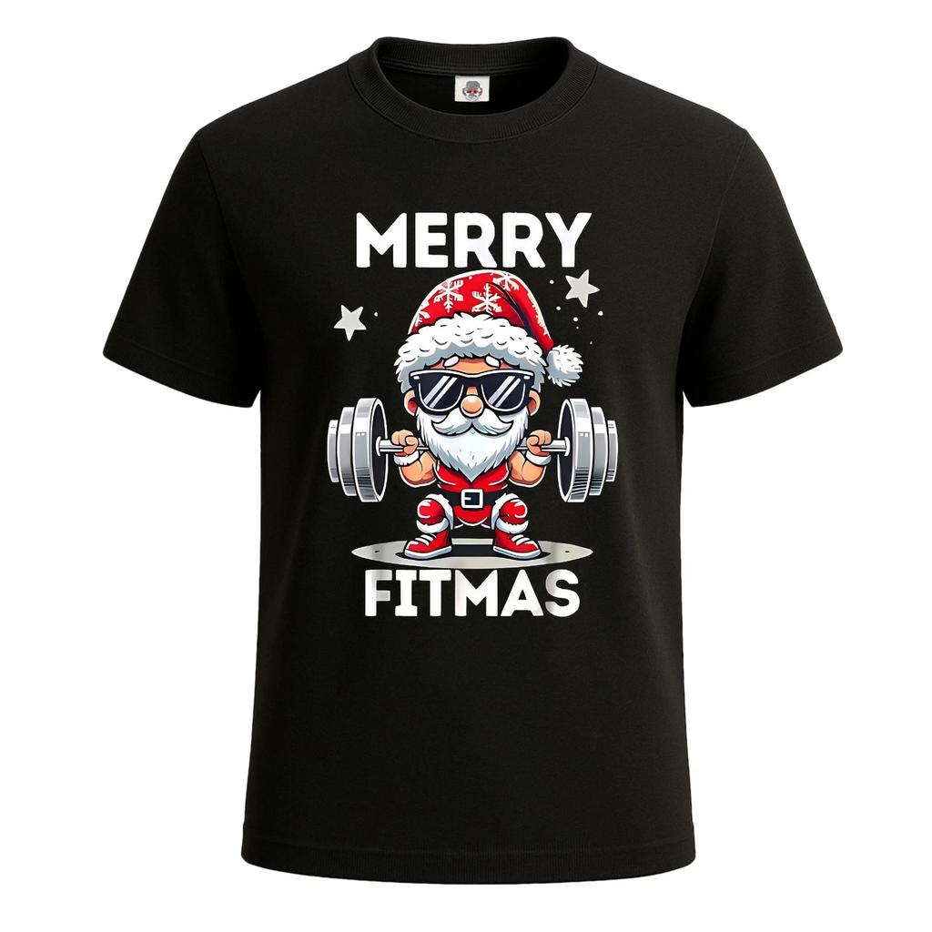 Frohe Fitmas Weihnachten Weihnachtsmann Xmas Fitness Hässliches Herren T-Shirt Geschenk Party Tee Top