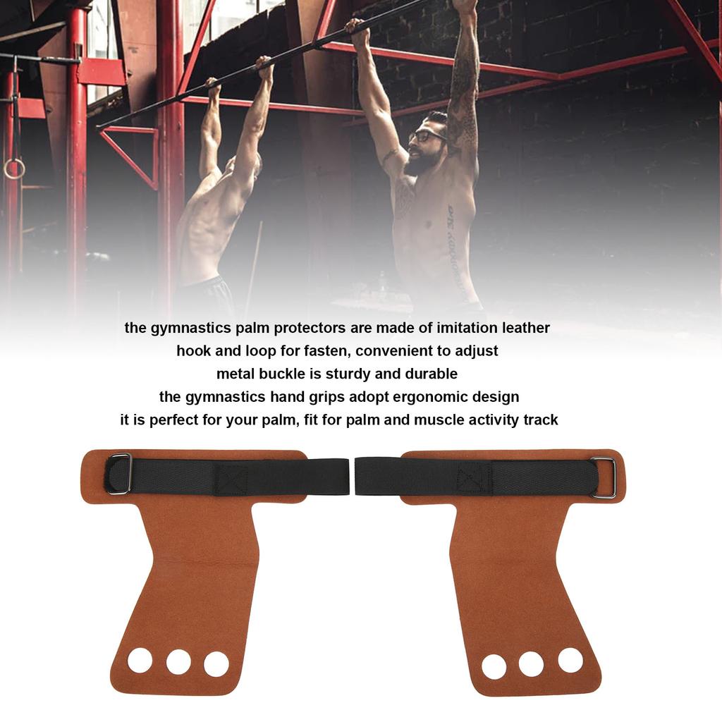2pcs Gymnastics Palm Protector Imitation Leather Three Fingers Hand Grip for Pull Up Weight Lifting Training Brown