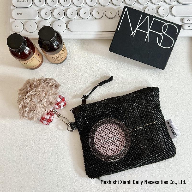 Korean Style Double-Layer Recycled Polyester Mesh Zipper Pouch for Lipstick, Coins, and Sundries