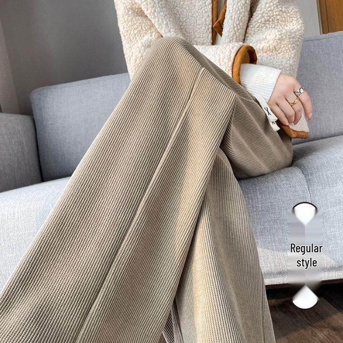 Women's 2025 Autumn/Winter Fleece-Lined Corduroy Wide-Leg Pants - Casual, Loose, Warm Straight-Leg Style