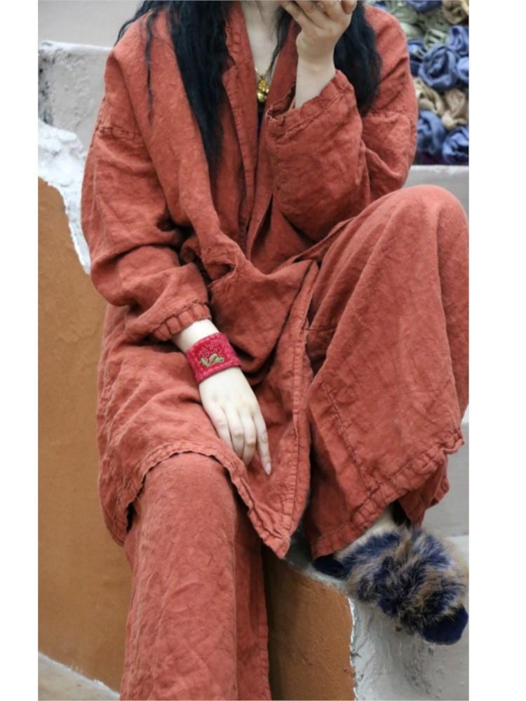 Johnature Summer Vintage Loose Cotton Linen Comforatble Elastic Waist Long Pants