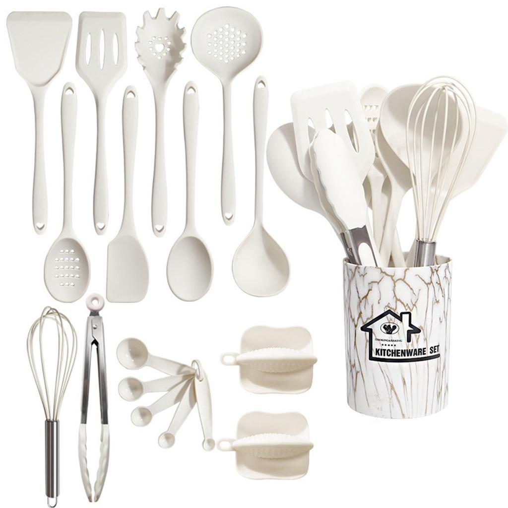 18pcs Silicone Kitchen Utensils Set with Holder Measuring Spoons Oven Mitts Nonstick Cooking Utensils Kitchen Gadgets