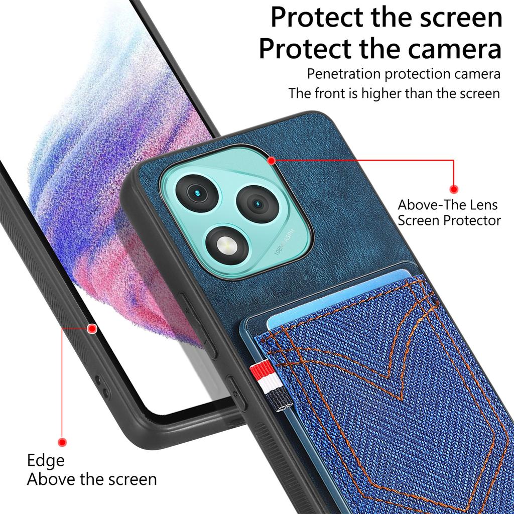 Pro Honor 400 Lite Pouzdro na telefon Retro texturované džínové plátno Kožený zadní kryt s držákem na karty