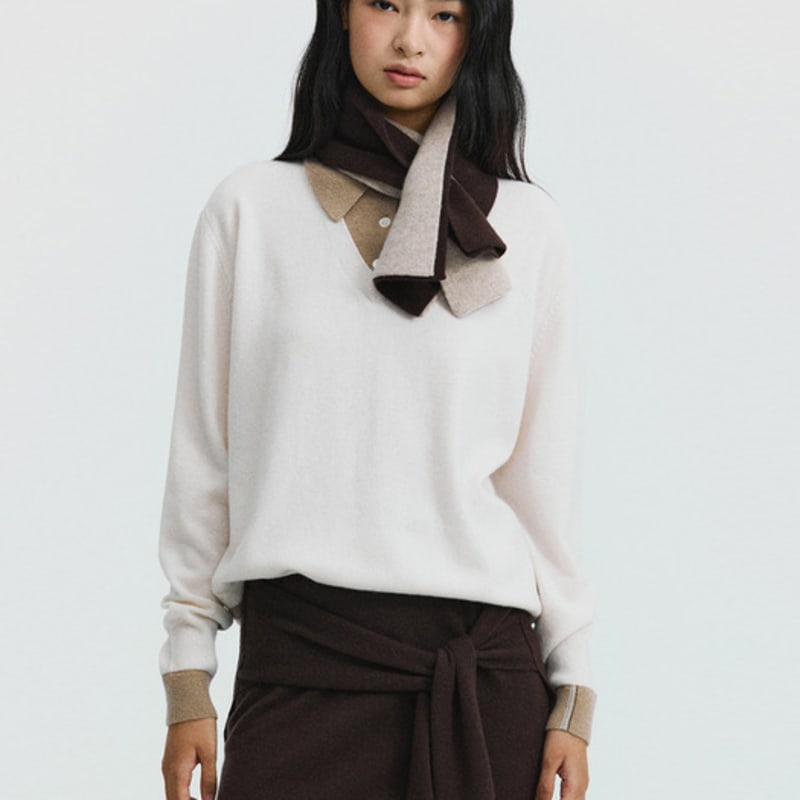 LE CASHMERE Cashmere Petit Muffler (Light Beige) D7AJW25002BEL