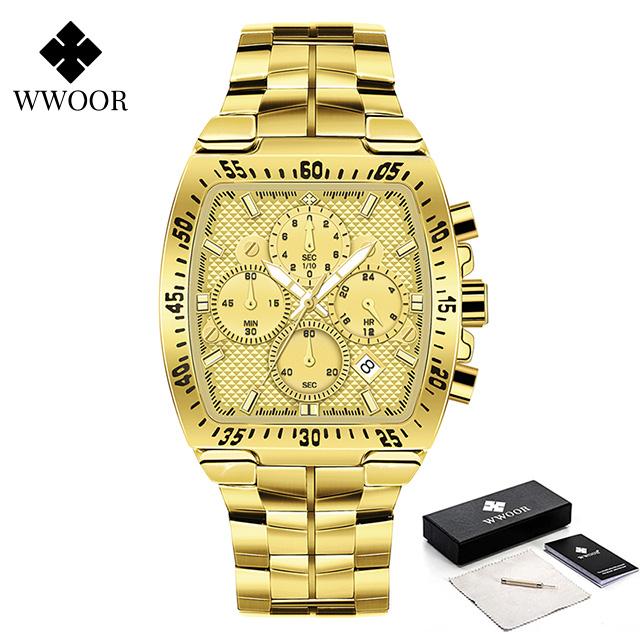 WWOOR Military Watch Men Chronograph Sports Watch For Men Luxury Square Stainless steel Quartz Waterproof Wristwatch Male Clock