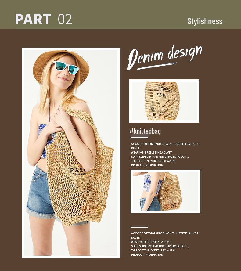Custom Logo Women's Handmade Woven Paper Bag - Large Capacity Hollow Net Tote Handbag