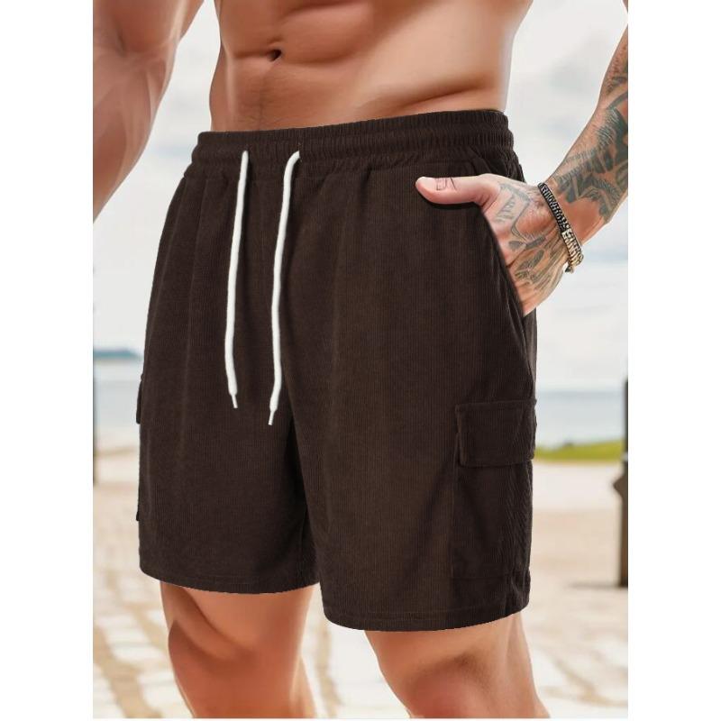 

Летние однотонные спортивные брюки со шнуровкой, вельветовые простые шорты длиной пять четвертей, мужские шорты с несколькими карманами, повседневные брюки, шорты для мужчин 2XL темно-коричневого