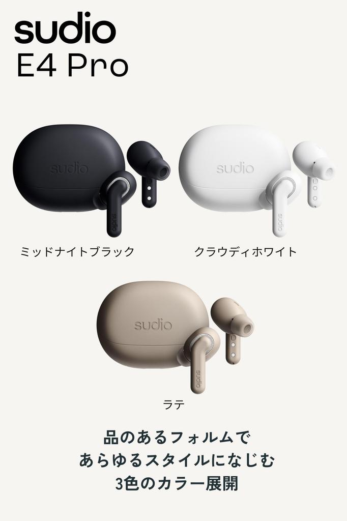 Sudio E4 Pro True Wireless Hybrid ANC Earbuds with Multipoint Bluetooth, Cloudy White