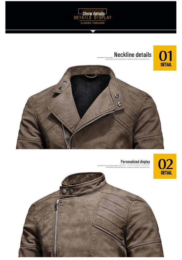 New Men's Asymmetrical Zipper Leather Motorcycle Jacket - European & American Style