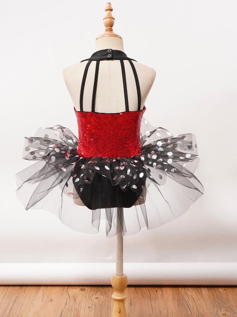 Mädchen Kinder Pailletten Träger Zurück Trikot Tutu Kleid Ballett Jazz Latin Modern Dance Performance Zirkus Kostüm