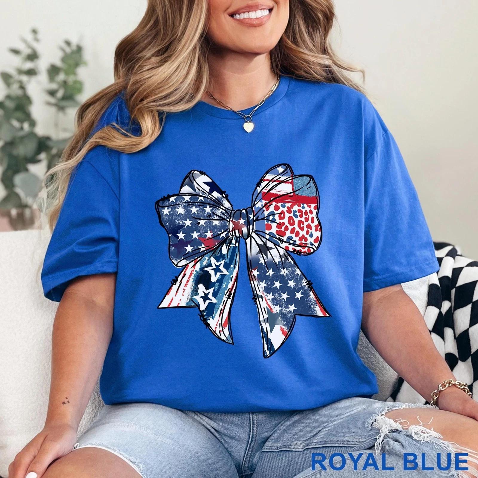 4th Of July T-Shirt Coquette Women American Flag Party Shirt Gildan L M