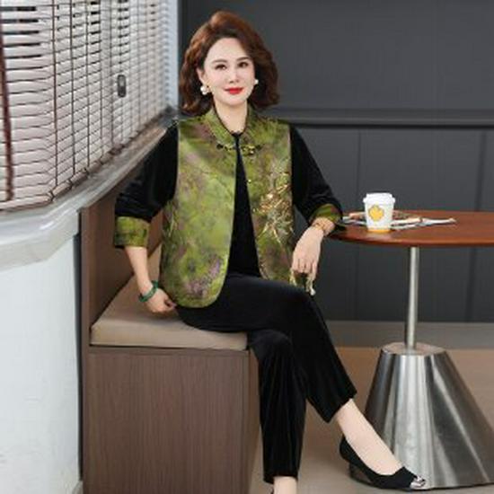 Elegant Spring 2026 Jacquard Vest Set for Mature Women 2XL