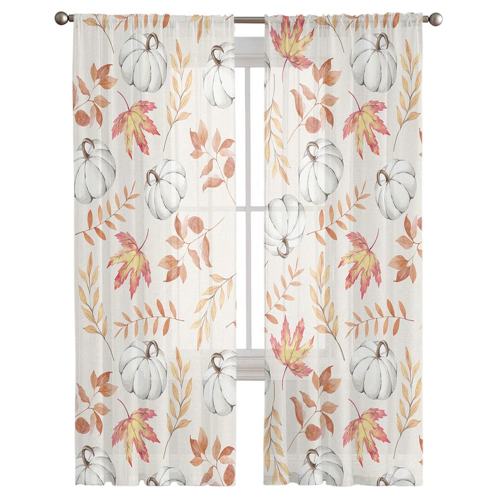 Herbst Ahornblätter Kürbis Sheer Voile Fenstervorhänge Tüllvorhänge Wohnzimmer Balkon Dekoration Vorhänge