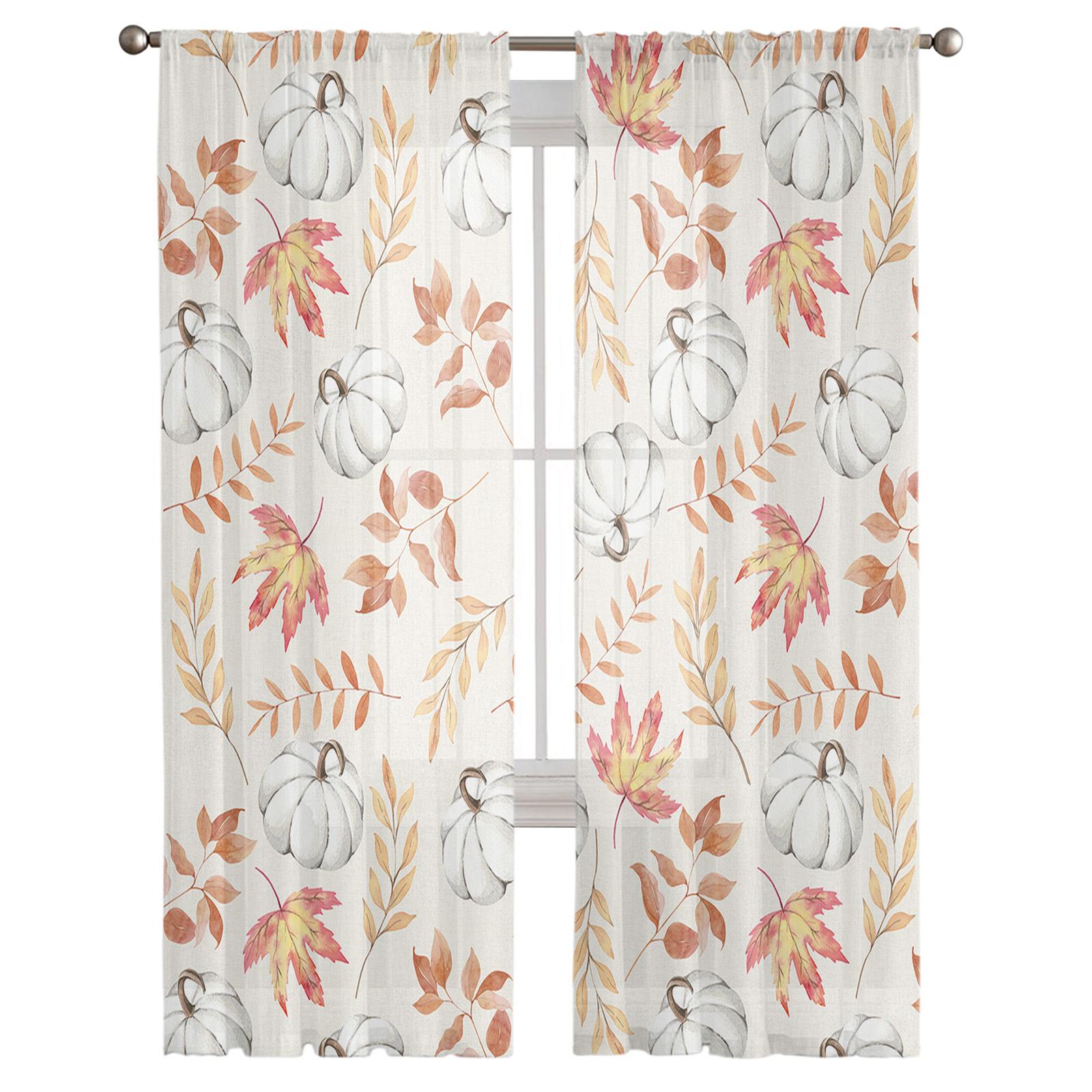 

Осенние кленовые листья, прозрачная вуаль с тыквой, оконные шторы, тюлевые шторы, украшения для гостиной, балкона, шторы