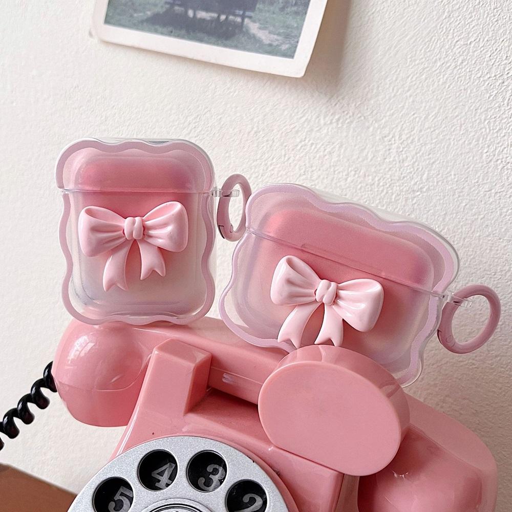 3D Bow Wave Earphone Case for AirPods 1 2 Case Pink Floral Girls Cover for AirPods Pro 3 2 Wireless Box With Keychain