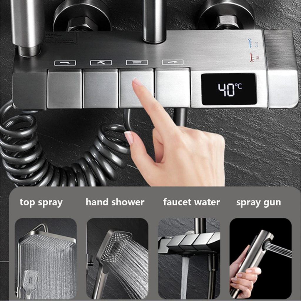 Digital Display Rainfall Shower Brass Shower Set Shower Bathroom Shower Mixer Shower Head Rainshower Head Button Switch Design Hot and Cold