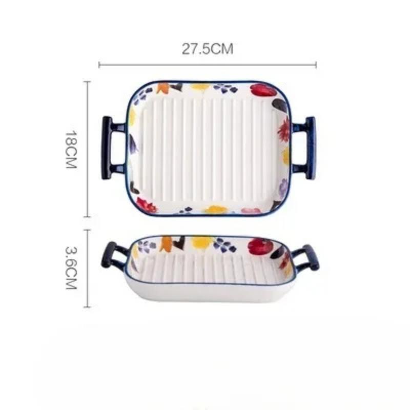 Ceramic Double-ear Baking Pan Cheese Baked Rice Plate Creative Dish Plate Home Oven Special Internet Celebrity Tableware Baking