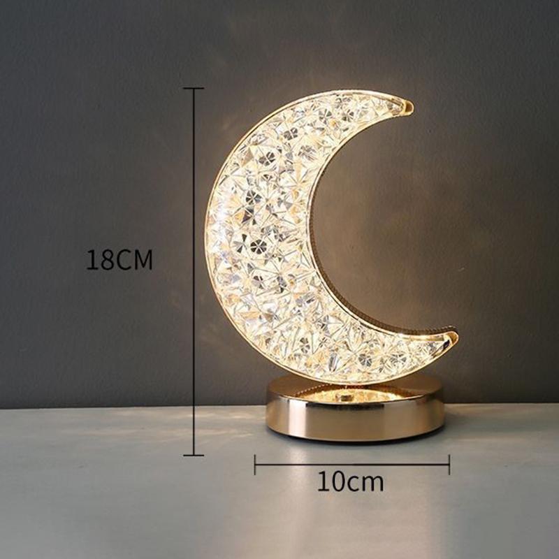 3D Moon Crystal Table Lamp Touch Dimming USB Rechargeable Night Light For Bedroom Room Aesthetic Decor Home Decorations Ornament