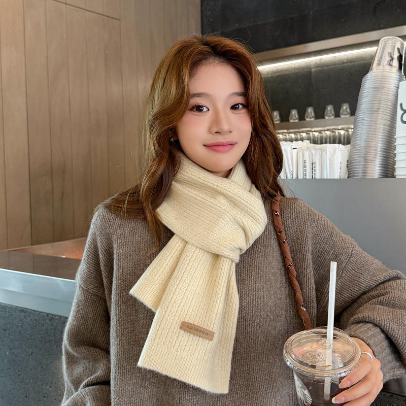 New Korean Knitted Wool Scarf for Women's Autumn and Winter Couples, Versatile, Thickened and Warm, Including Narrow Scarf