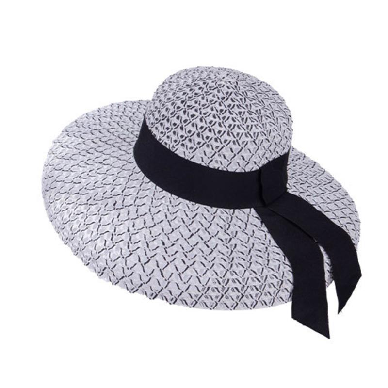 1Pc Big-Eared Hat For Women Black Bow Tie Side Shade All-In-One Beach Hat For Outdoor Beach Vacation  And Elegance