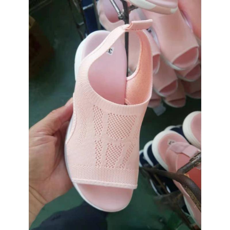 Large Size Thick-bottomed Wind Knitted Rhinestone Hot Drill Breathable and Lightweight Women's Elastic Fly-woven Casual Sandals