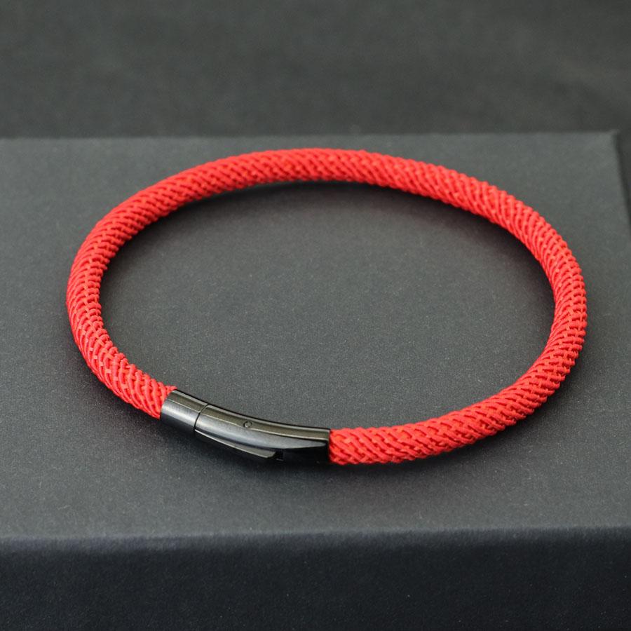 Simple Style Lucky Red Bracelet Men Women Stainless Steel Snap Fastener 4mm Fabric Braslet Gifts For Him Pulsera Homme Bangle