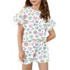 Girls' Summer Outfit Ruffle Sleeve Top And Shorts Clothing Set Lightweight Casual Two Piece