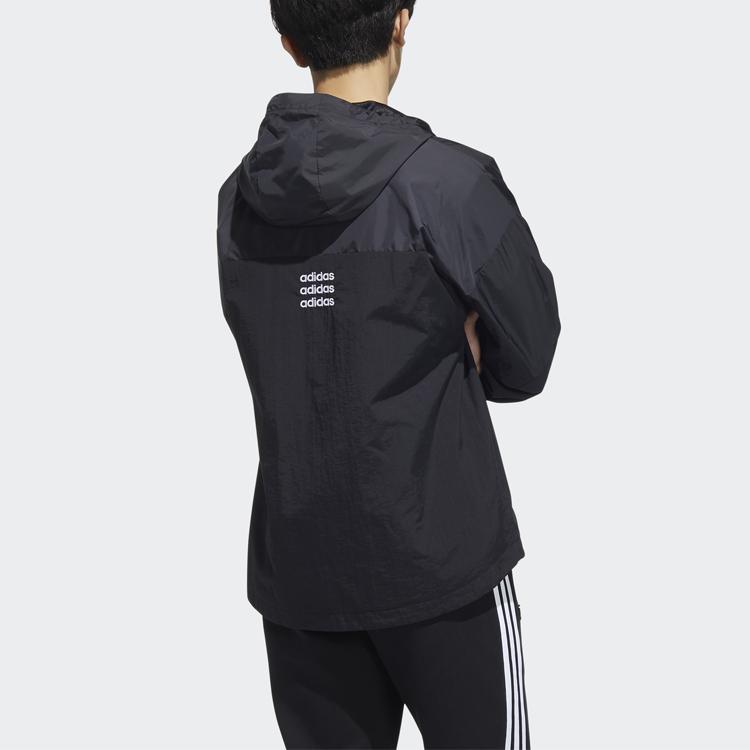 Adidas Large Logo Color-Block Sport Casual Hooded Jacket Men Outerwear Black HD4700