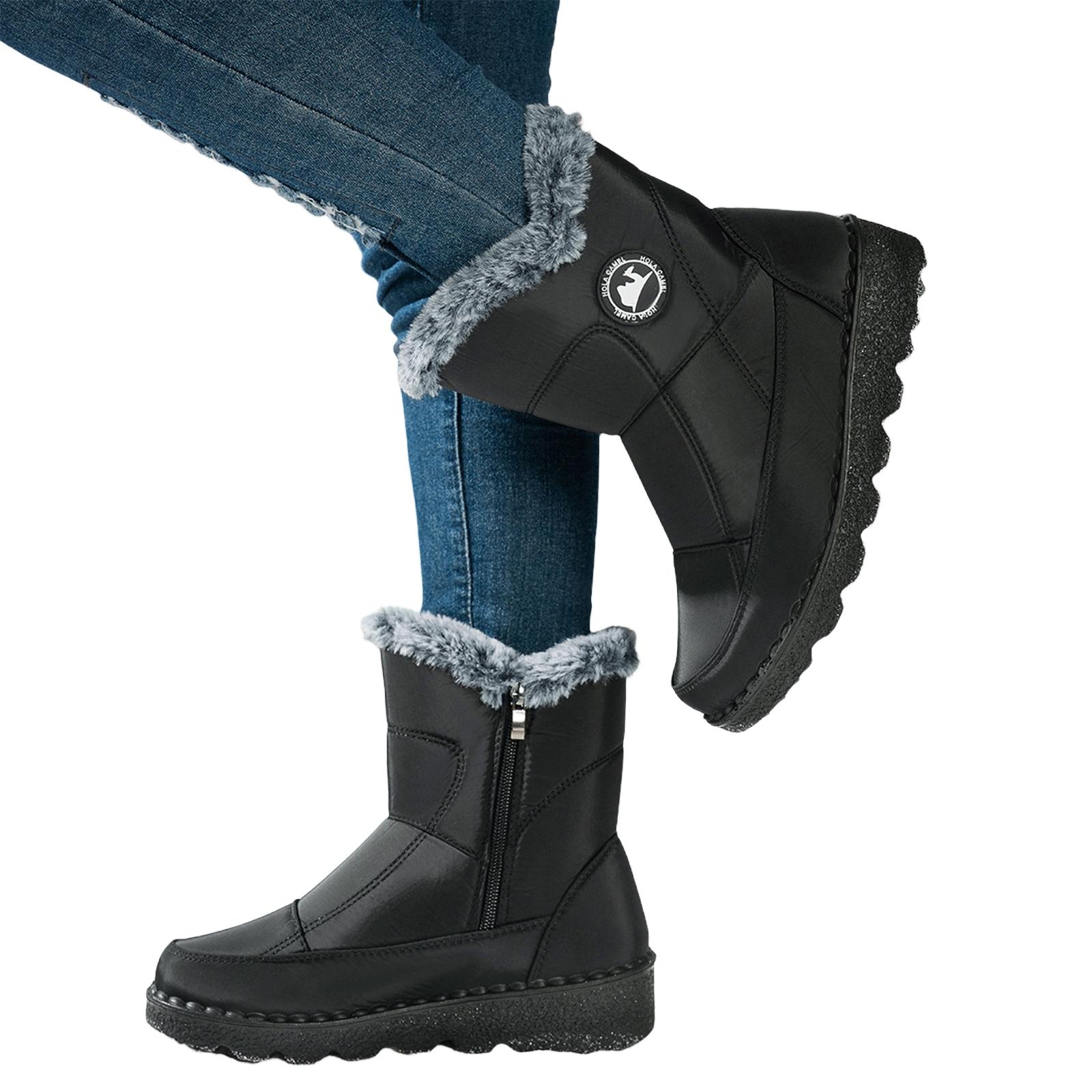 Unisex Mid-Calf Snow Boots Lined Warm Winter Boots for Snow and Cold 36